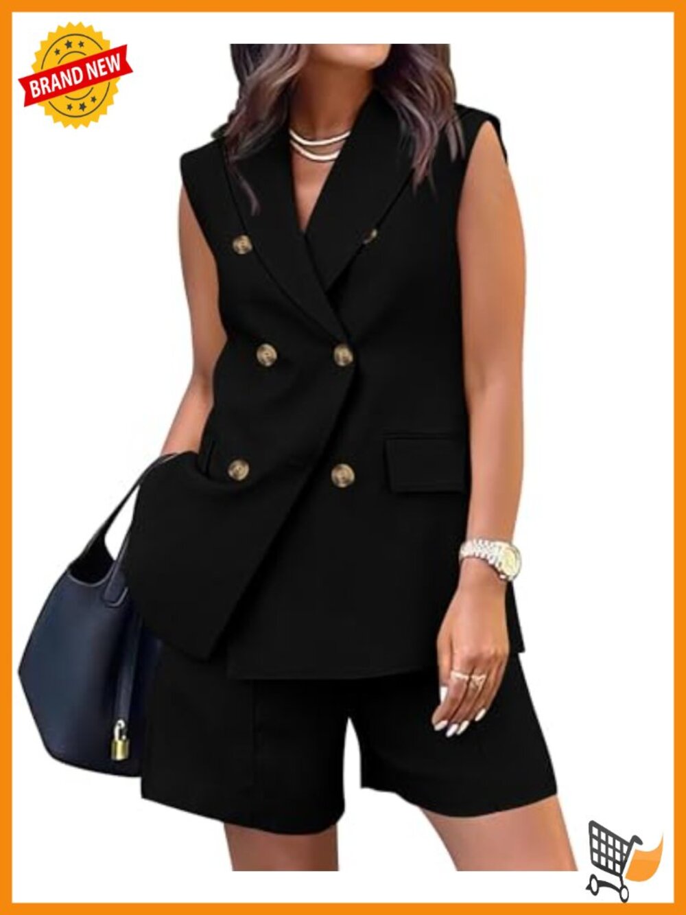 Two Piece Sets Blazer Vest and Shorts Sleeveless Notched Lapel Pocket Business